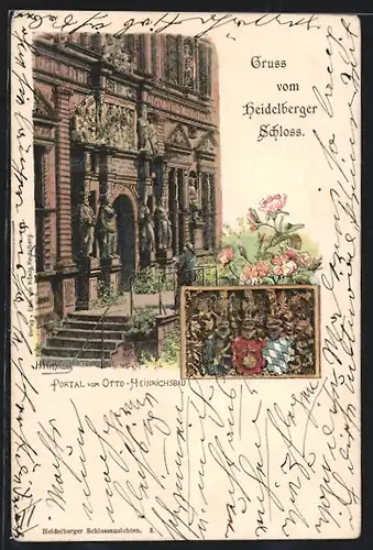 AK Heidelberg, Das Heidelberger Schloss, Portal vom Otto-Heinrichsbau, Wappen