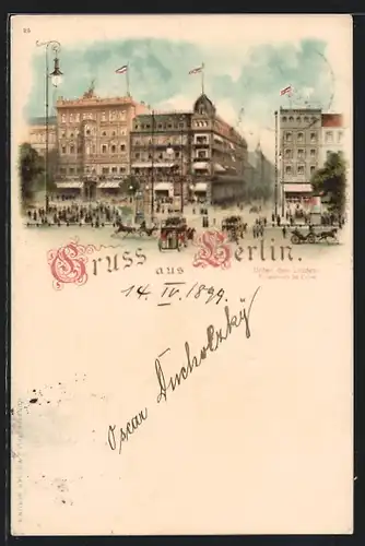 Lithographie Berlin, Unter den Linden - Ecke Friedrichstrasse