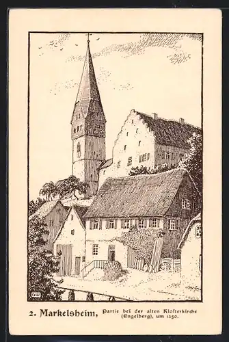 Künstler-AK Markelsheim, Partie bei der alten Klosterkirche