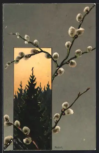 Künstler-AK Alfred Mailick: Blüten und Tanne zu Ostern