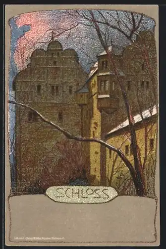 Künstler-Lithographie Ernst Liebermann: Schloss, Altes Gemäuer