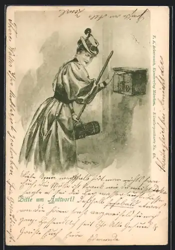 Künstler-AK Dame versendet einen Brief
