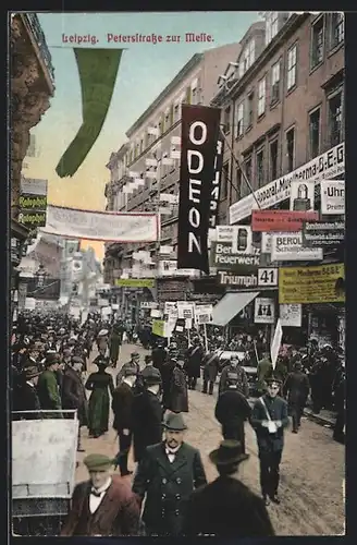 AK Leipzig, Reges Treiben auf der Petersstrasse während der Messe