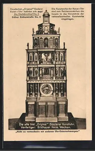 AK Goslar, alte historische Kunstuhr v. Bildhauer H. Wecken
