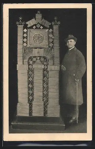 AK Goslar a. Harz, Kunstuhr aus Strohhalmen gefertigt, Aug. Lehrke, Eisenbahner