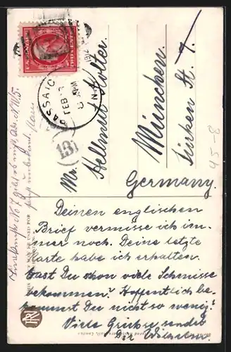 AK Love, Junge Dame mit erhobenem Tennisschläger