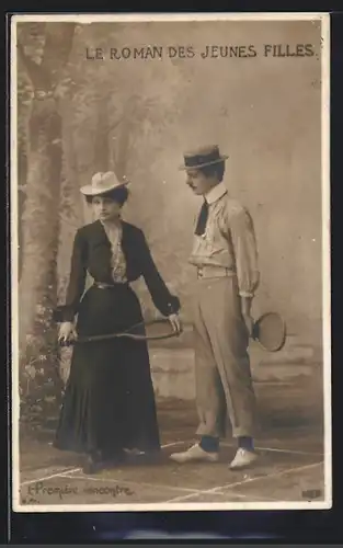 AK Le Roman des Jeunes Filles, Paar beim Tennis