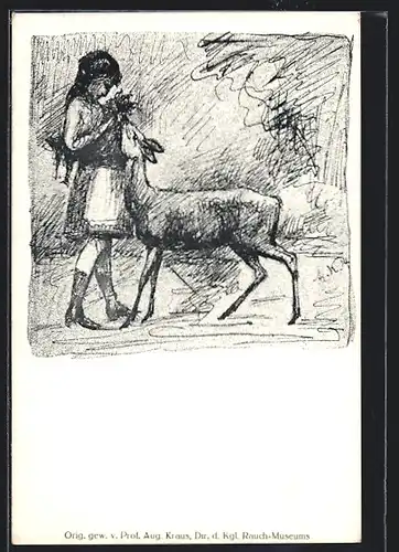 Künstler-AK Verein für Lindervolksküchen und Volkskinderhorte, Mädchen füttert ein Reh