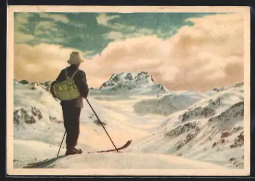 AK Skifahrer in den Bergen im Schnee