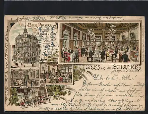 Lithographie Berlin, Gasthaus Schultheiss, Bier Palast, Behrenstrasse