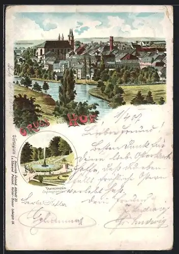 Lithographie Hof, Theresienstein, Springbrunnen