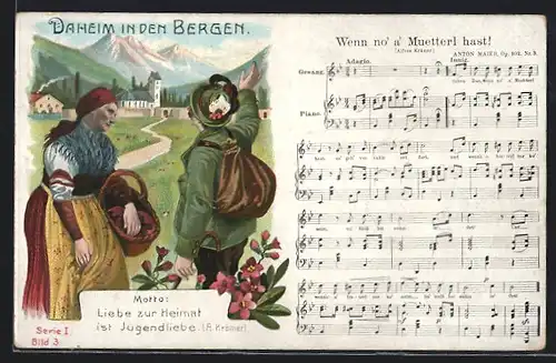 AK Lied Wenn no a Muetterl hast!, Wanderer und Dorfbewohnerin