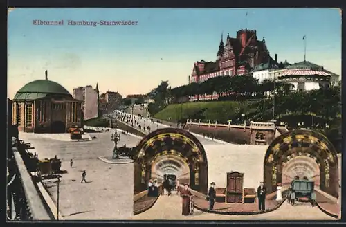 AK Hamburg-Steinwärder, Elbtunnel mit Strasse, Innenansicht