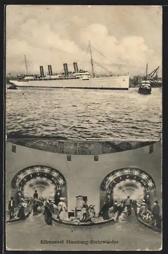 AK Hamburg-St. Pauli, Elbtunnel, Passagierschiff