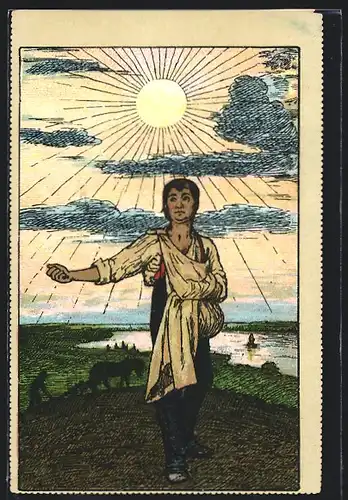 Künstler-AK Bauer bei der Aussaat