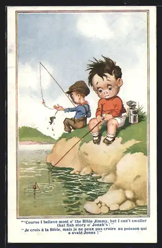 Künstler-AK Kinder beim Angeln