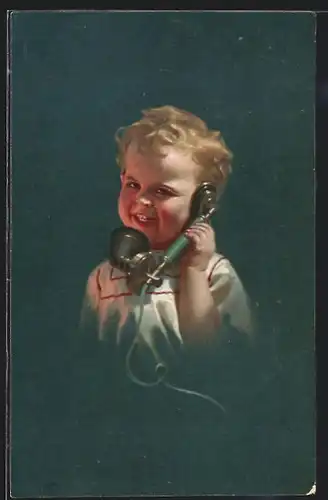 Künstler-AK Kind am Telefon