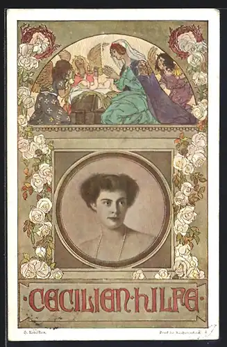 Künstler-AK Cecilien-Hilfe - Kronprinzessin Cecilie als heilige Maria mit Kind und Engeln
