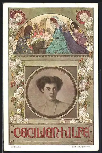 Künstler-AK Cecilien-Hilfe - Kronprinzessin Cecilie als heilige Maria mit Kind und Engeln