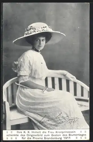 AK Kronprinzessin Cecilie mit Hut, Brandenburg Blumentag 1911