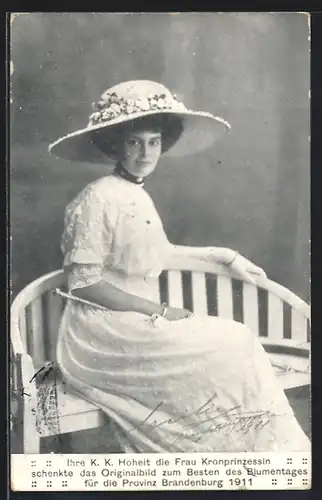 AK Kronprinzessin Cecilie mit Hut, Brandenburg Blumentag 1911