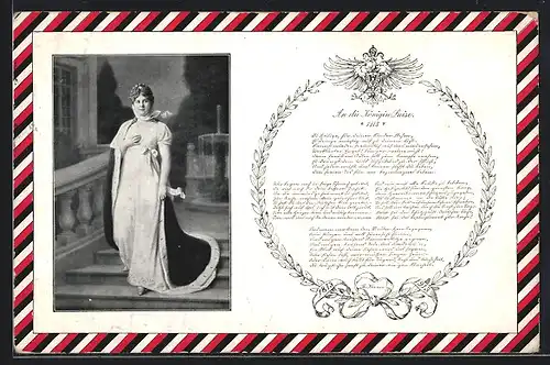AK Gedicht An die Königin Luise, Königin Luise von Preussen, eine Treppe hinunter schreitend