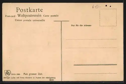 Künstler-AK Königin Luise von Preussen mit ihren Kindern in Huben bei Königsberg