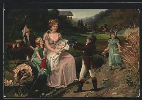 Künstler-AK Königin Luise von Preussen mit ihren Kindern in Huben bei Königsberg