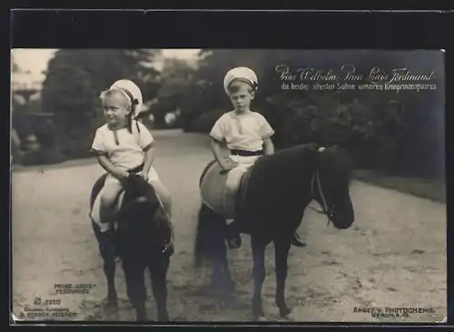 AK Prinz Wilhelm und Prinz Louis Ferdinand auf Ponys