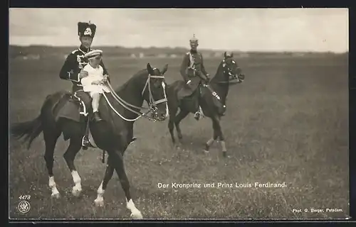 AK Der Kronprinz mit Prinz Louis Ferdinand zu Pferd