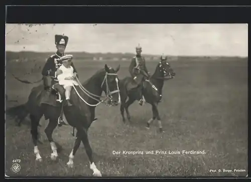 AK Der Kronprinz mit Prinz Louis Ferdinand zu Pferd
