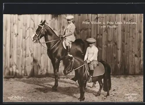 AK Prinz Wilhelm und Prinz Louis Ferdinand reiten auf Pferden