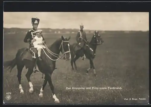 AK Der Kronprinz mit Prinz Louis Ferdinand zu Pferd