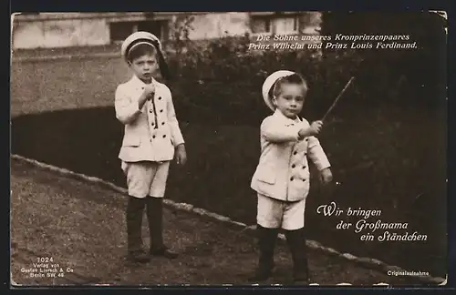 AK Prinz Louis Ferdinand und Prinz Wilhelm bringen der Grossmama ein Ständchen