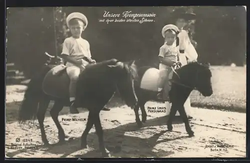 AK Prinz Louis Ferdinand und Prinz Wilhelm auf Ponys