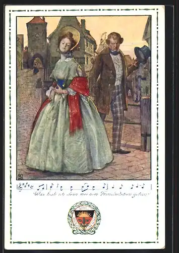 Künstler-AK Karl Friedrich Gsur: Deutscher Schulverein NR 40: Frau & Mann im Streit auf der Strasse