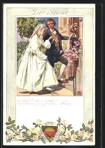 Künstler-AK Karl Friedrich Gsur: Deutscher Schulverein NR.194: Brautpaar auf der Schwelle ihreres Hauses