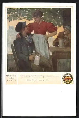 Künstler-AK Karl Friedrich Gsur: Deutscher Schulverein Nr. 463: Mann mit Bierkrug und Wirtsdame