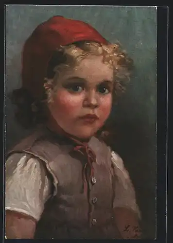 Künstler-AK Theo Stroefer Serie 1133, Nr. 6: Kleines Mädchen mit roter Kappe