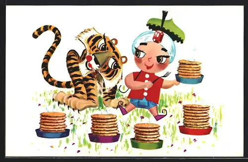 Künstler-AK Sambo got his clothes back and ran home, Sambo`s Pancakes Restaurant, Reklame