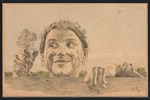 Künstler-AK K. Mutter: Leipzig, Margareten-Volksfest 1912, Frau mit Blumenstrauss