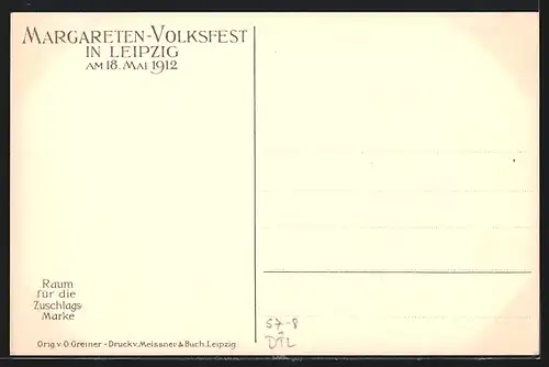 Künstler-AK K. Mutter: Leipzig, Margareten-Volksfest 1912, Frau mit Blumenstrauss