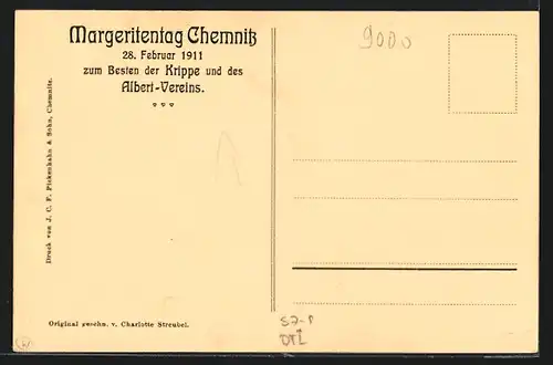 AK Chemnitz, Margeritentag 1911, Scherenschnitt Mutter mit Baby an der Wiege