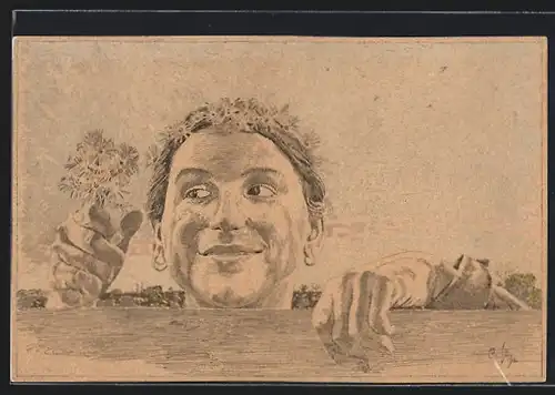 Künstler-AK K. Mutter: Leipzig, Margareten-Volksfest 1912, Frau mit Blumenstrauss