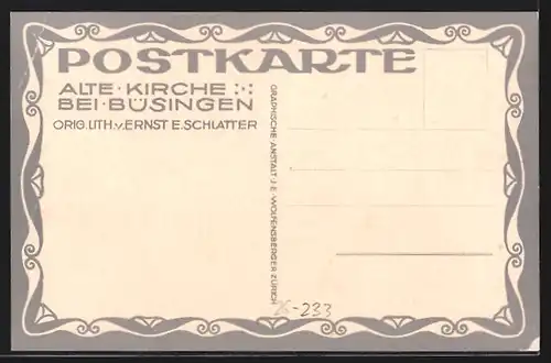 Künstler-AK Ernst E. Schlatter: Büsingen, Alte Kirche auf einer Anhöhe