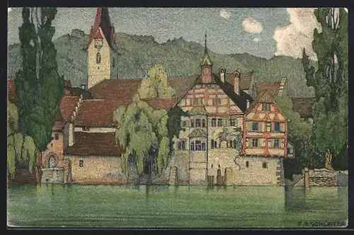 Künstler-AK Ernst E. Schlatter: Kloster St. Georgen, Panorama