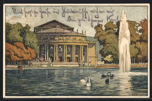 Künstler-AK Ernst E. Schlatter: Stuttgart, Hoftheater, grosses Haus