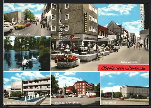 AK Oberhausen-Sterkrade, Steinrinkstrasse, Bahnhofstrasse, Johanniter-Krankenhaus, Volkspark