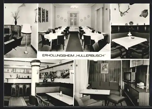 AK Carwitz, Erholungsheim Hullerbusch, Kaminzimmer, Speisesaal, Bar, Jagdzimmer