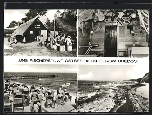 AK Koserow, FDGB-Erholungsheim Uns Fischerstuw, Strand, Streckelbergmauer